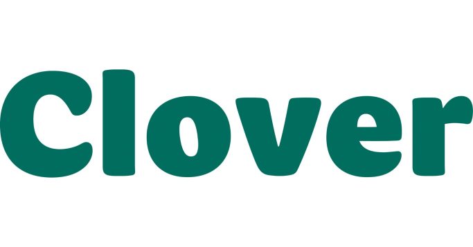 Text displaying the word "Clover" in a bold, teal font.