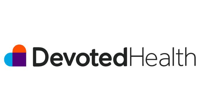 Logo of Devoted Health featuring a stylized heart and the company name in bold font.